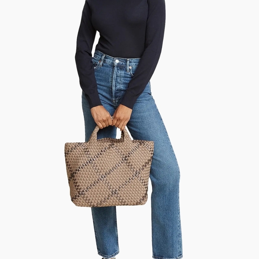 Naghedi St. Barths Medium Woven Tote Bag in Mojave Plaid